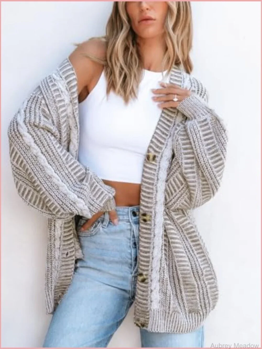 Oversized Cardigan Sweater Open Front Long Sleeve Chunky Knit Button Loose